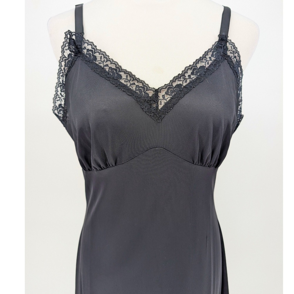 VTG 80s Lingerie Midi Slip Dress S Black Lace Fairy Grunge Gothic Dark Coquette - Picture 5 of 11